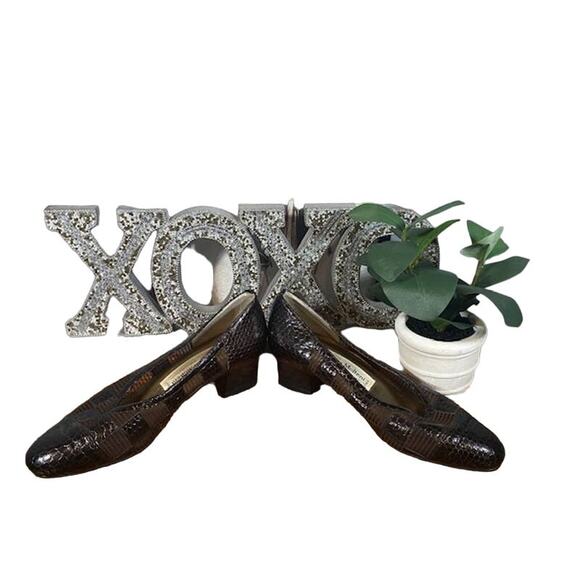 Enzo Molteni Brown Patchwork Tortoise Block Heel Slip On Shoe Women SZ 5.5 - Picture 2 of 11